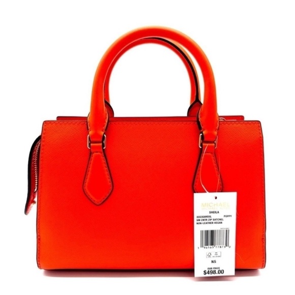 Michael Kors Sheila Small Center Zip Satchel Shoulder Crossbody Bag Orange/Gold - Picture 5 of 11